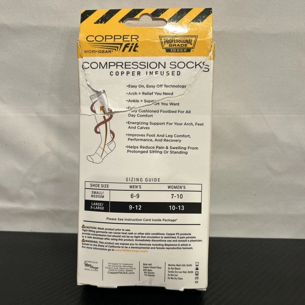 COPPER FIT Work Gear Compression Socks L/XL. Mens size 6-12. Womens 10-13. NEW